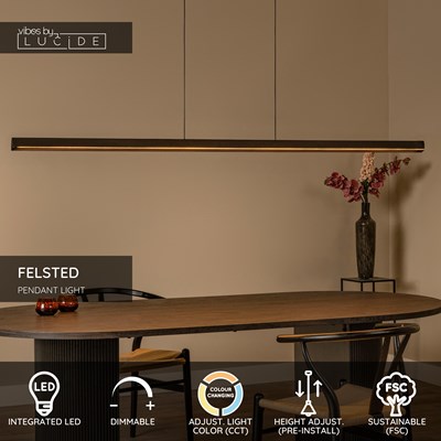 Lucide FELSTED - Pendant light - LED Dim. - CCT - 1x28W 2200K/4000K - Black | Vibes